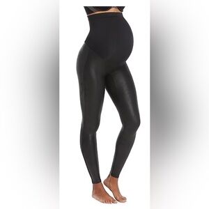 Like new! SPANX Black Faux Leather Maternity Leggings